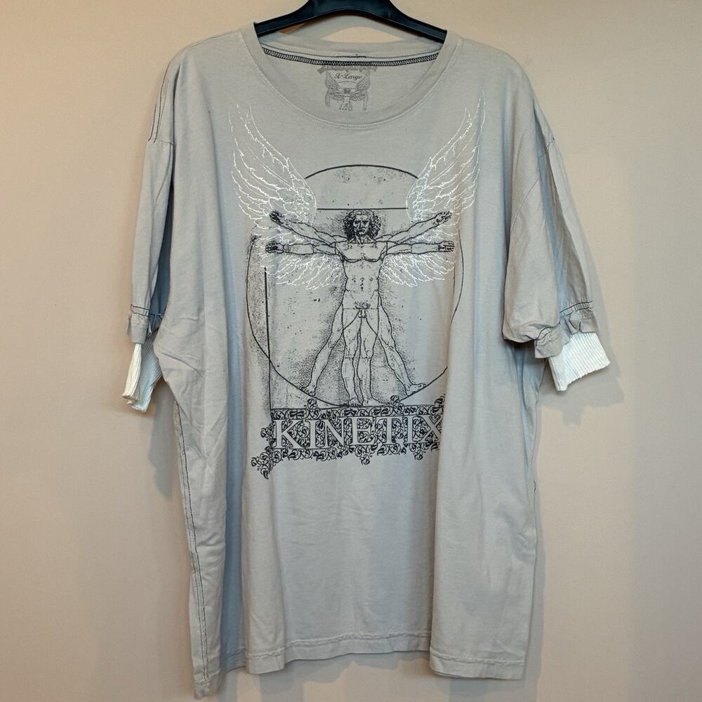 Kinetix Double Sleeve T-Shirt Da Vinci's Vitruvian Man Lt. Gray Size XL